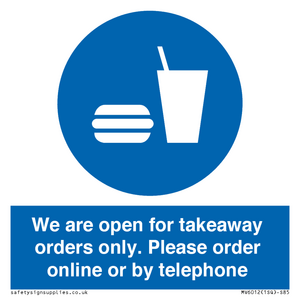 We are open for takeaway orders only. Please order online or by telephone